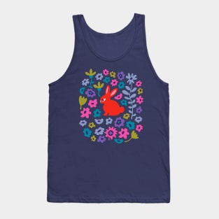 BUNNY RABBIT Cute Baby Animal with Flowers in Bright Red - Kids Easter Spring and 2023 Year of the Rabbit - UnBlink Studio by Jackie Tahara Tank Top